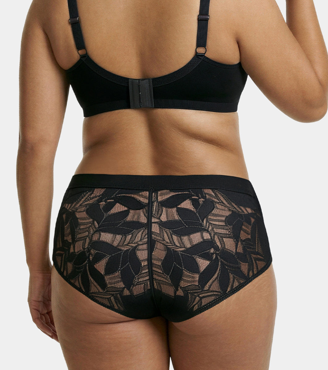 Enamor Bamboo Cotton IP26, Women's Lace Back Boyshorts -  3X Softer, 4X more Absorbent, Antimicrobial, Mid Rise, Full Back Coverage - (Black)