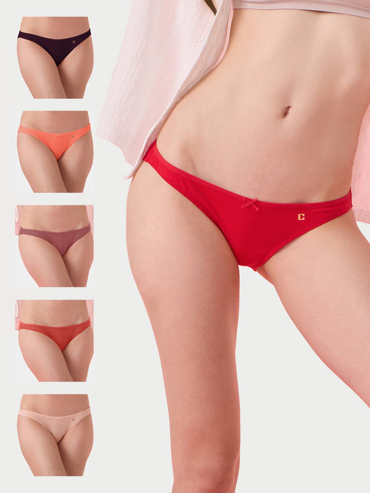 Enamor CB17 Chic Stretch Cotton, Naturally Breathable Cotton, All Day Comfort, Low Waist Brief Panty for Women -  Antimicrobial with Stain Release, Soft Outer Elastic, Regular Coverage -  Pack of 6 (Multicolorsolid)