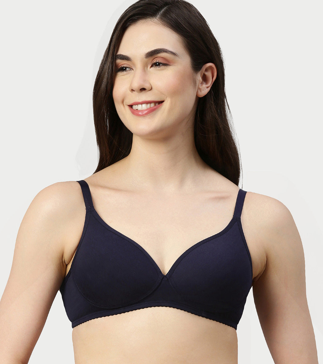 Enamor Supima Cotton Women's Plunge Lift Everyday T-Shirt Bra - Extra Comfort, Padded, Wirefree, Medium Coverage - A039 (Estate Blue)