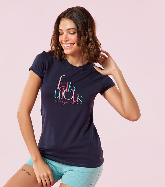 Enamor Short Sleeve Crew Neck Regular Length Basic Crew T-Shirt - Slim Fit, Soft and Breathable Stretch Cotton - E147 (Navy Fabulous)