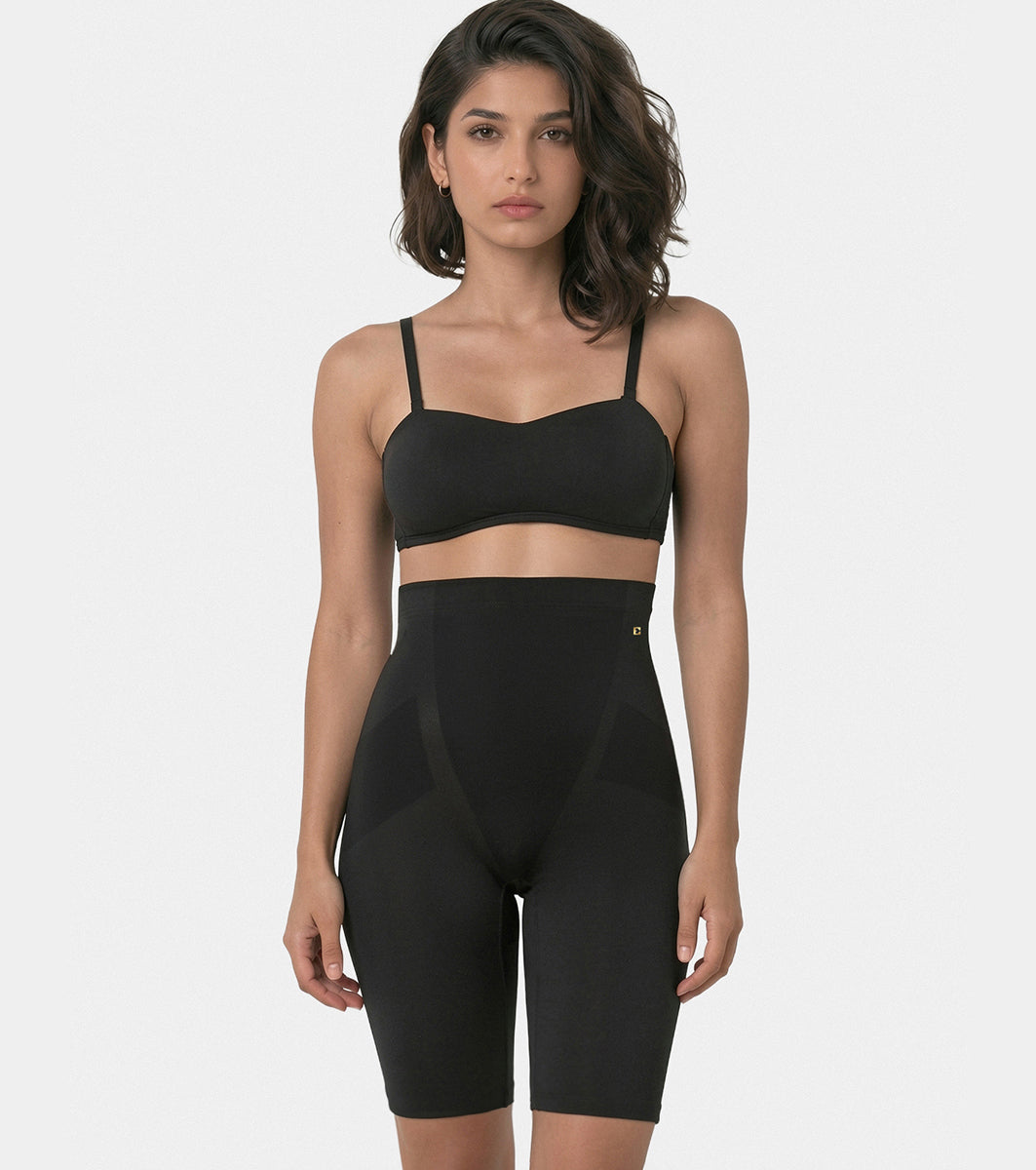 Enamor Cotton Bonded Thigh Shapewear for Women, Ultra High Waist, Ultra Smooth, with Everyday Tummy & Thigh Shaping - TS10 (Black)