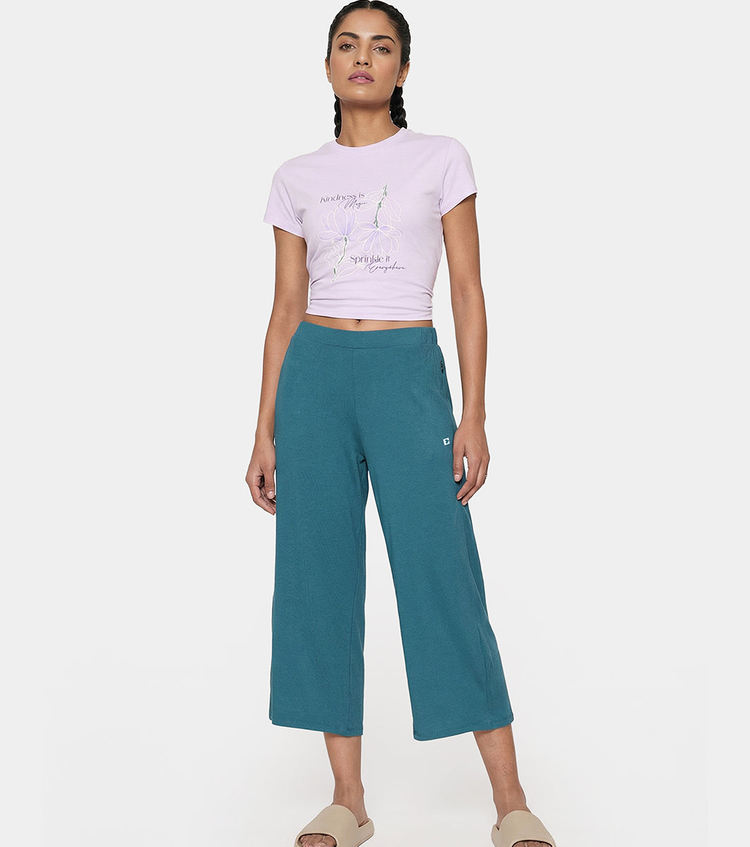 Enamor Mid Rise Crop length Slip on Shop In Culotte For Women - Relaxed Fit, Super Soft - E064 (Mediterranea)