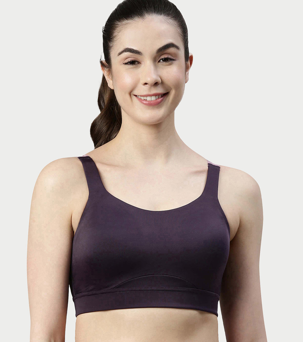 Enamor Innovations Fab-fresh Breathable cup, Women's High Impact Sports Bra - Convertible, Padded, Wirefree, Full Coverage - SB18 (Night Shade)