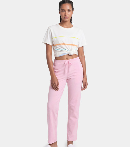 Enamor Mid Rise Regular Length Drawstring Closure Lounge Pants For Women - Slim Fit, Soft and Breathable Stretch Cotton - E014 (Pink Nectar)