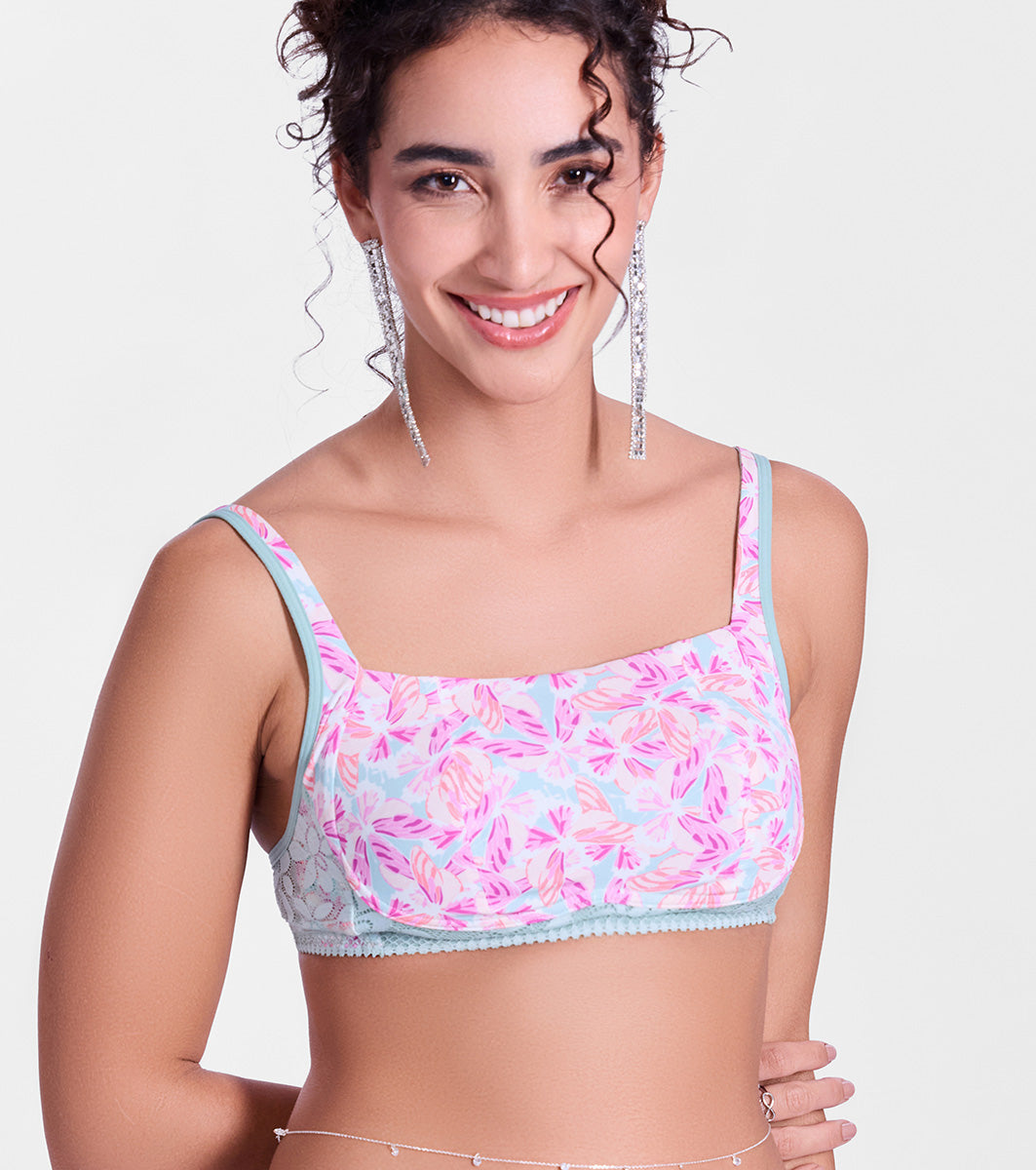Enamor F151 Wirefree Full Coverage All Day Comfort Bralette - Jade Wing Print