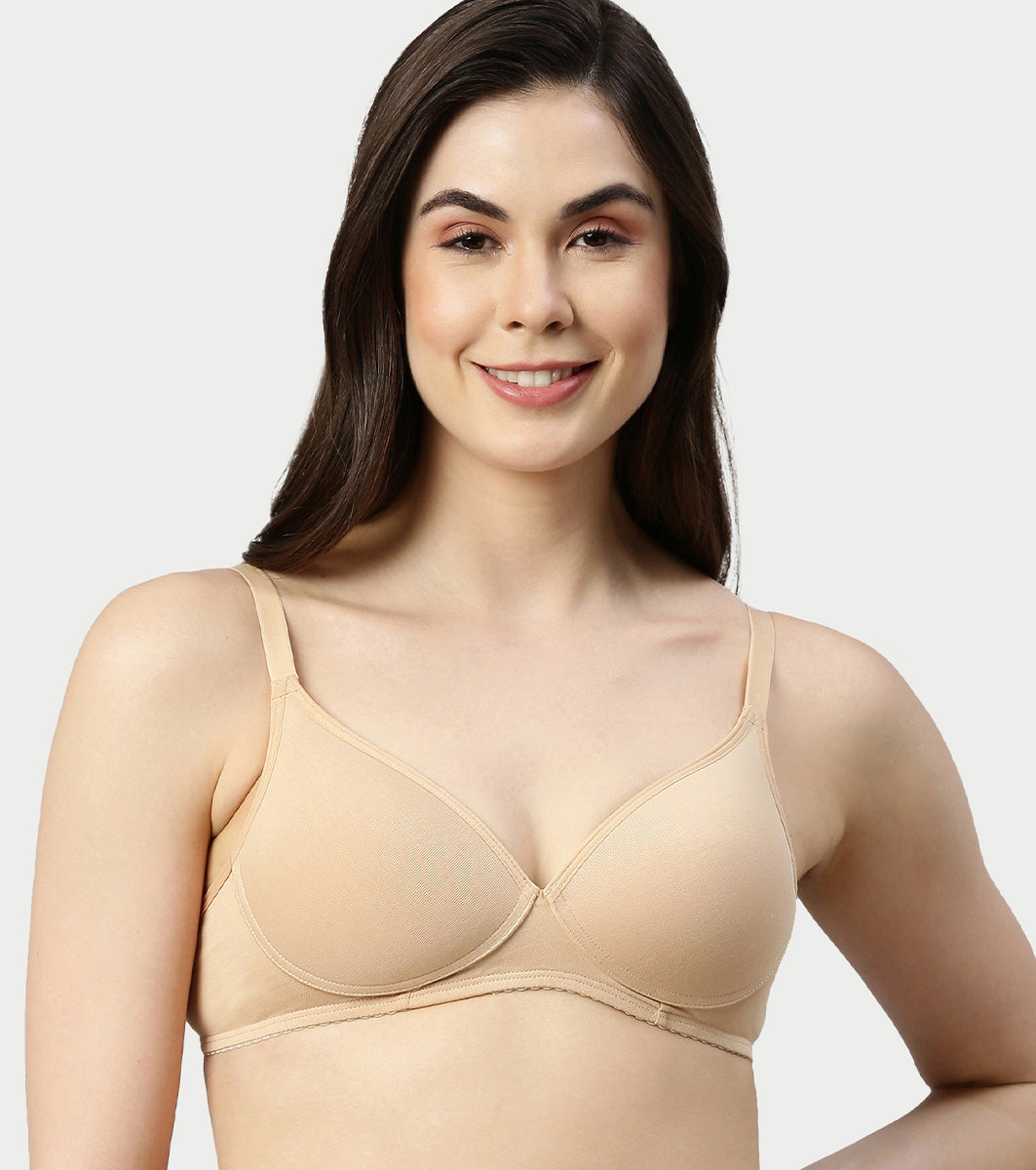 Enamor Supima Cotton Women's Plunge Lift Everyday T-Shirt Bra - Extra Comfort, Padded, Wirefree, Medium Coverage - A039 (Skin)