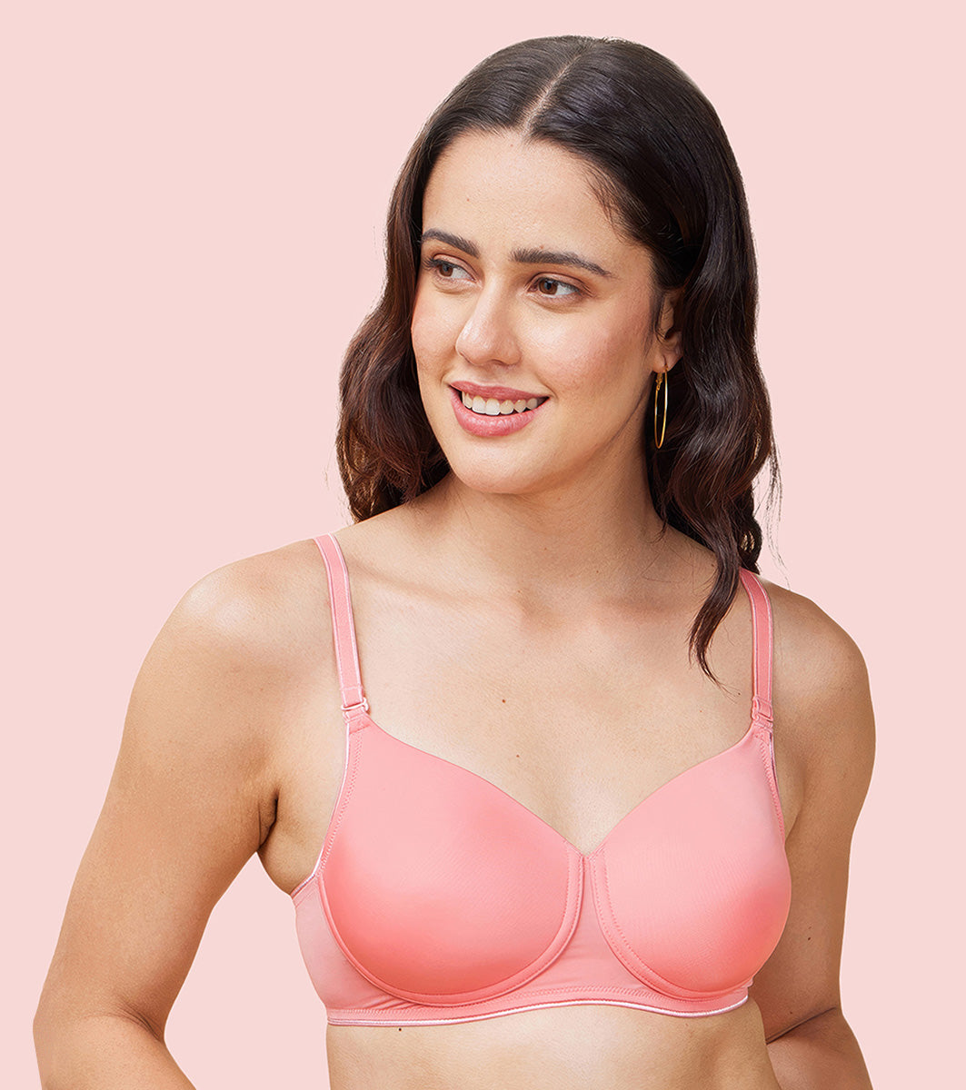 Enamor Innovations  Ecolite, Smoother Perfect Lift Women's T-Shirt Bra - Padded, Wirefree, High Coverage  - F165 (Peach Coral)