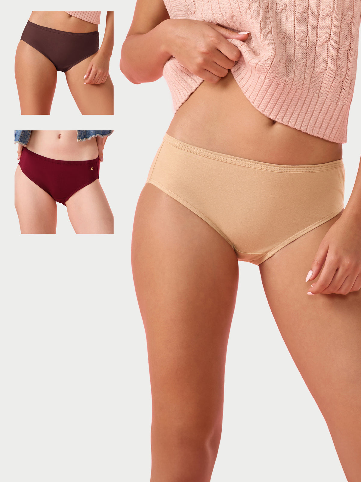 Enamor CH09 Chic Cotton, All Day Comfort, Mid Waist Hipster Panty for Women - Inner Elastic, Full Coverage -  Pack of 3 (Multicolorsolid)