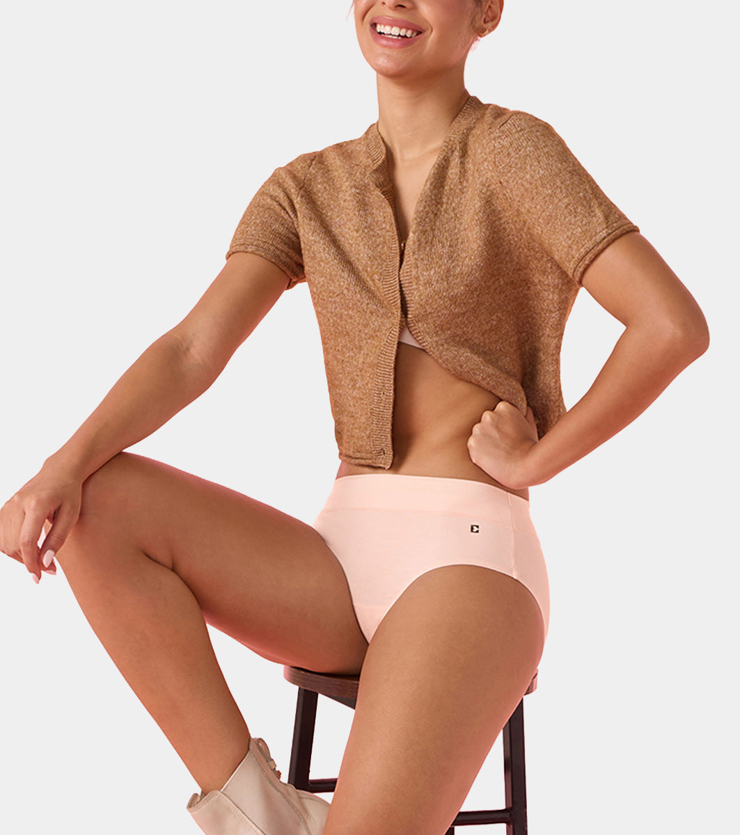 Enamor Bamboo Cotton IP01, Mid Waist Women's Hipster Panty - 3X Softer, 4X more Absorbent, Antimicrobial, No-Pinch Waist, All-Day Comfort (Pearl Blush)