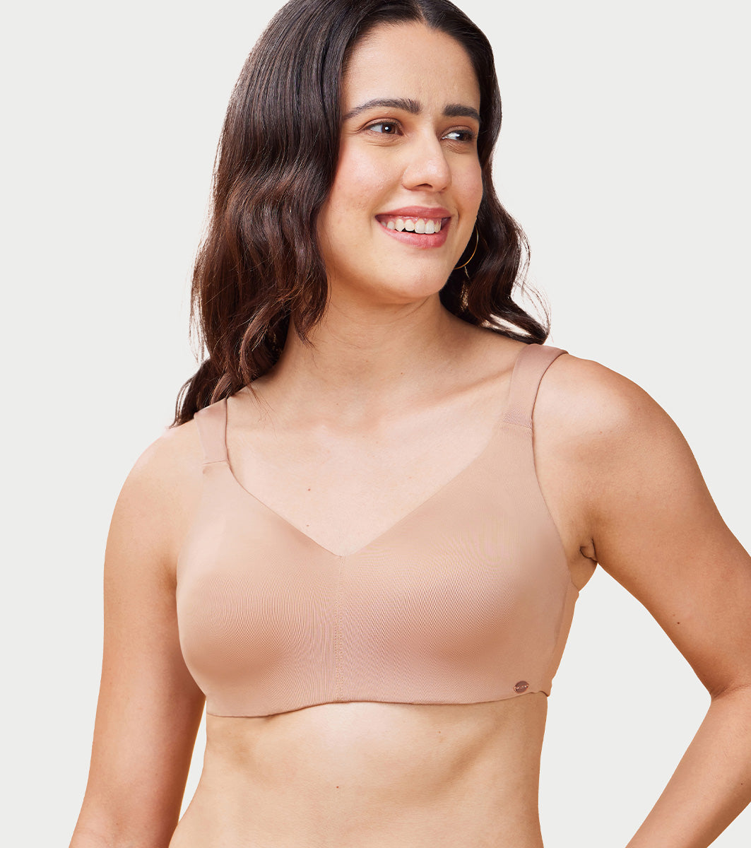 Enamor Innovations Pure Ease Women's, Ultra Smoothening Full Support Everyday Bra - No-Pinch, No-Dig Non Padded, Wirefree, Full Coverage  - F121 (Available in Plus Sizes) (Honey Beige)