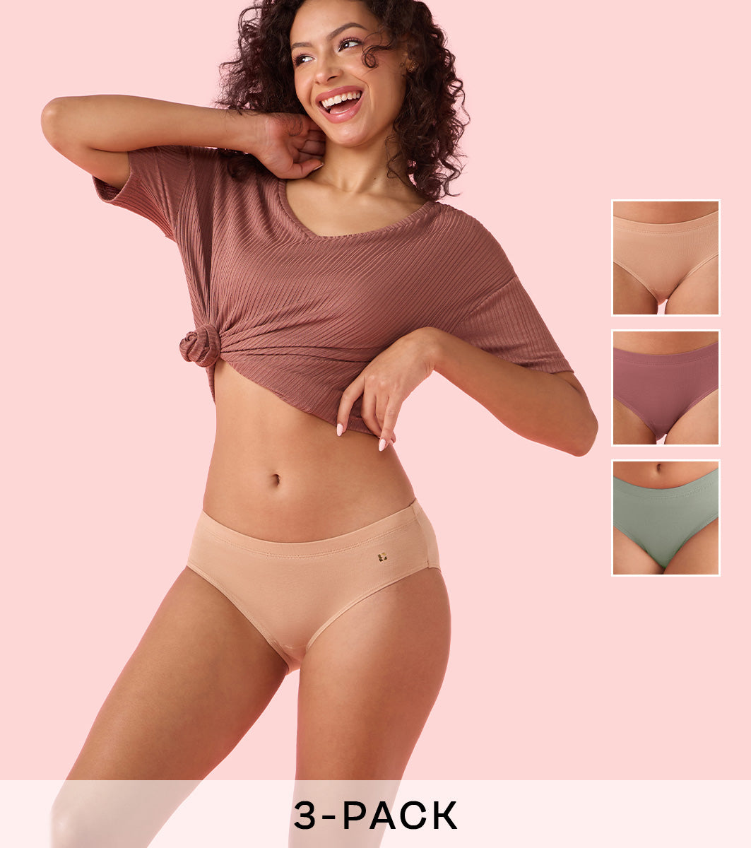 Enamor Chic Stretch Cotton, All Day Comfort, Mid Waist Hipster Panty for Women - Naturally Breathable, Antimicrobial with Stain release, Inner Elastic, Full Coverage - CR17 Pack of 3 (Multicolordark)