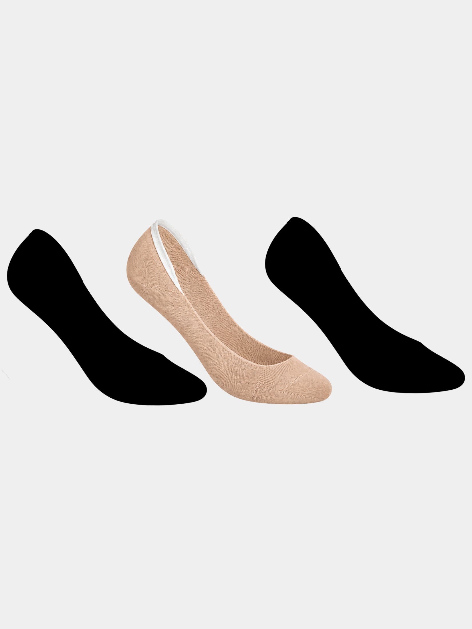 Enamor |Pair of 3 | No Show Footies – ES301, No–Slip Silicone Grip, N9 Pure Silver Finish for Odour Control, Invisible Comfort (Jet Black/Skin/Jet Black)