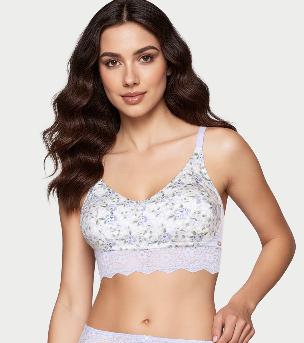 Enamor Printed Modal Lace Bralette, Padded, Wire Free, High Coverage - F226 (Tile Garden Print)