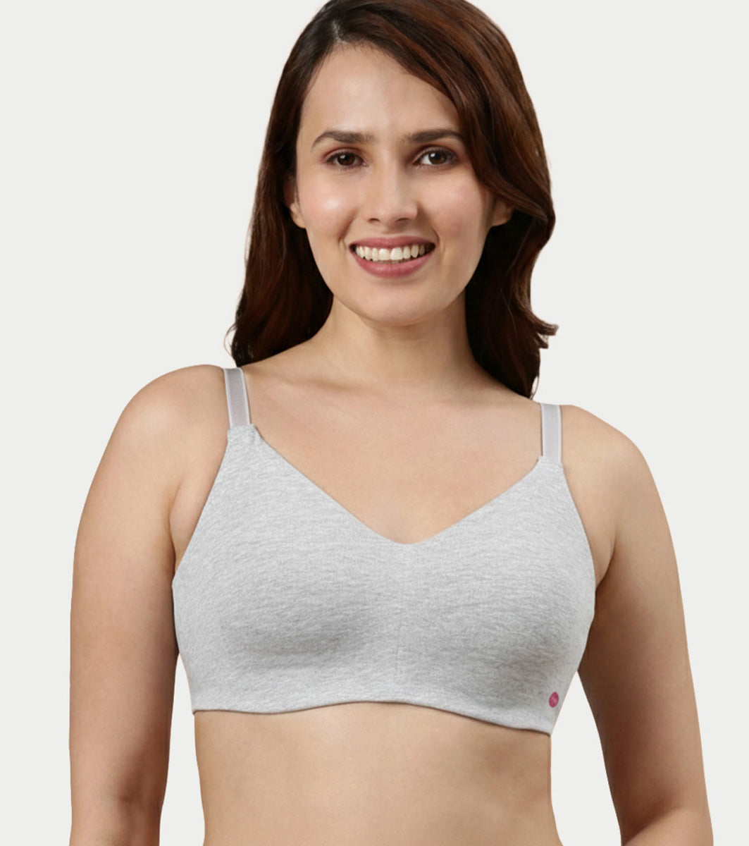 Enamor Ultra-Smoothing Women's Cotton Everyday T-Shirt Bra - No-Pinch, Hidden Lift, Non Padded, Wirefree, High Coverage - A027 (Greymelange)