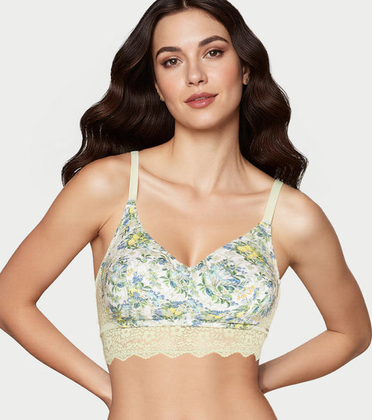 Enamor Printed Modal Lace Bralette, Padded, Wire Free, High Coverage - F226 (Lemoncello Lane Print)