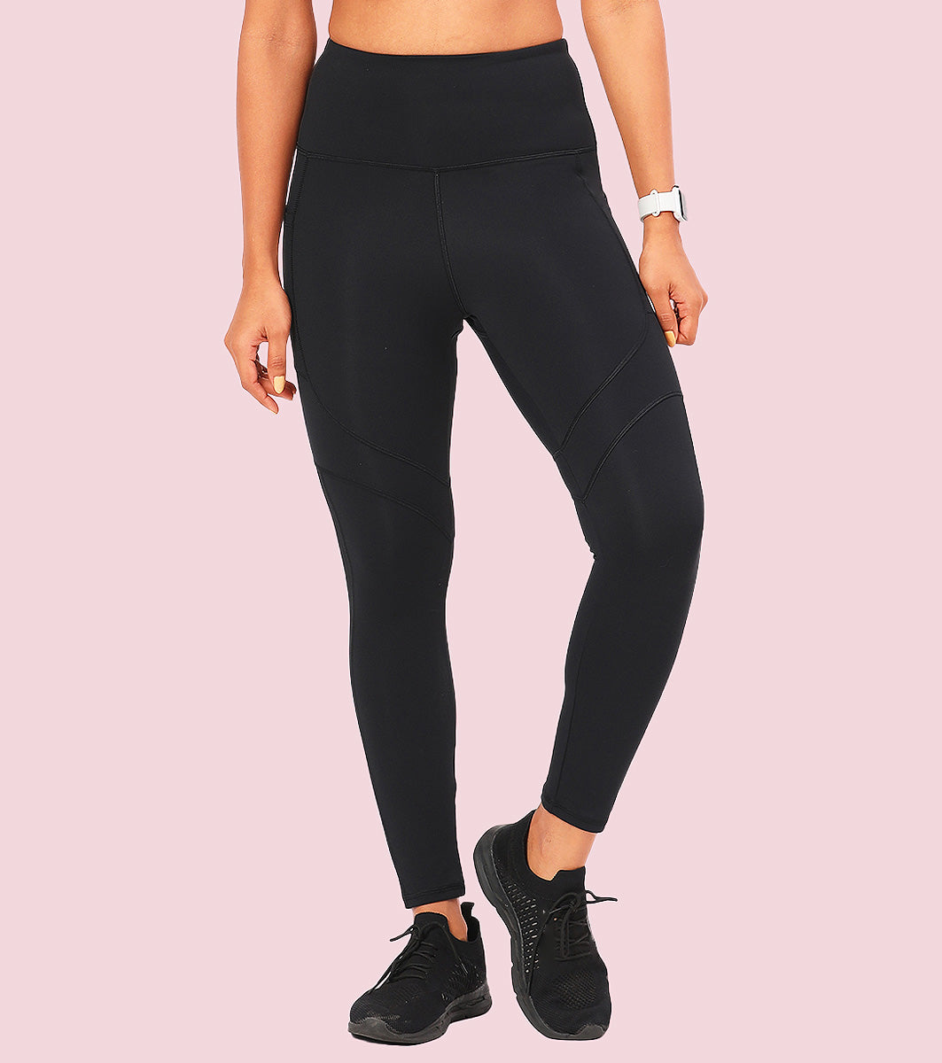 Enamor A610 Women's Quick Dry High Waist Workout Leggings with Elasticated Waistband - Jet Black
