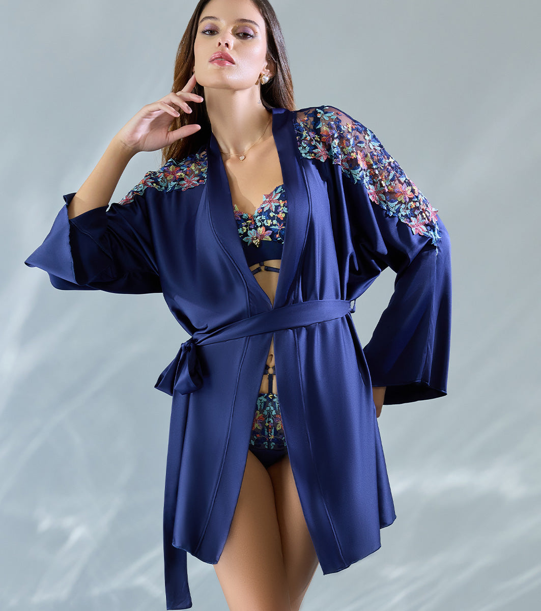Enamor × Papa Don’t Preach - The Cosmic Crush Luxury Robe for Women - Mid-Thigh Length - DR02 (Astral Blue)