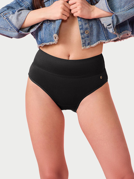 Enamor CW01 Cotton Classic, All Day Comfort, High Waist Brief - Breathable, Antimicrobial with Stain Release, Outer Brushed Wide Elastic, Full Coverage -  Pack of 1 (Jet Black)