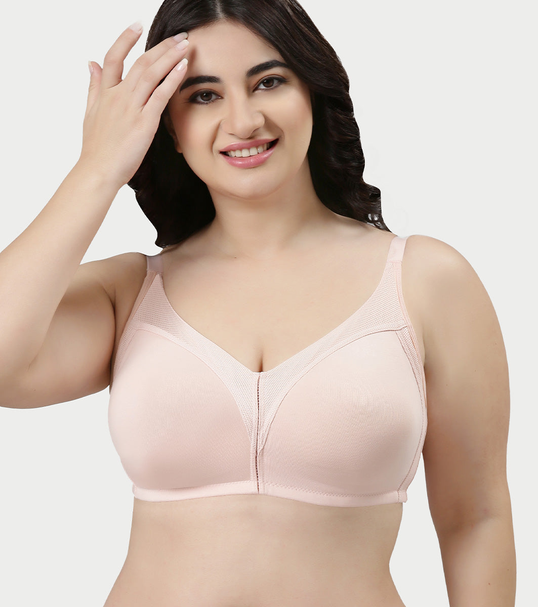 Enamor Innovations Fabcool Full Support Everyday Full Figure Bra - Jiggle Control and Antimicrobial, Non-Padded, Wirefree, Full Coverage Women's Bra - AB75 (Available in  Plus Sizes) (Pearl)