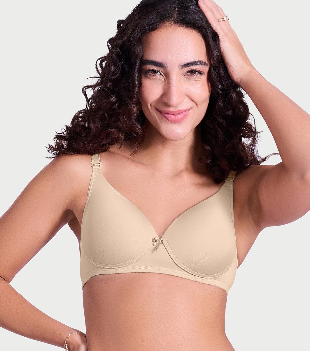 Enamor Women's Perfect Plunge Lift T-Shirt Bra - Detachable Straps, Lightly Padded, Wirefree, Medium Coverage - F023 (Pale Skin)