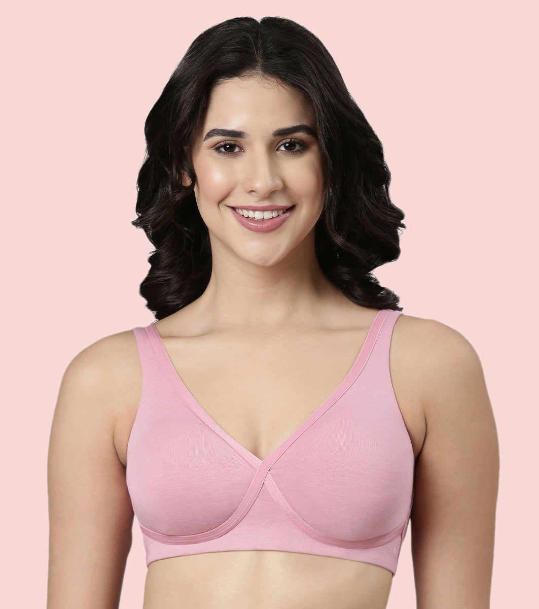 Enamor Innovations Bamboo Bliss, Everyday, Women's Pop-On Lounge T-Shirt Bra - Super Soft, Naturally Absorbent & Antimicrobial, Padded, Wirefree, High Coverage - A076 (Rose Blush)
