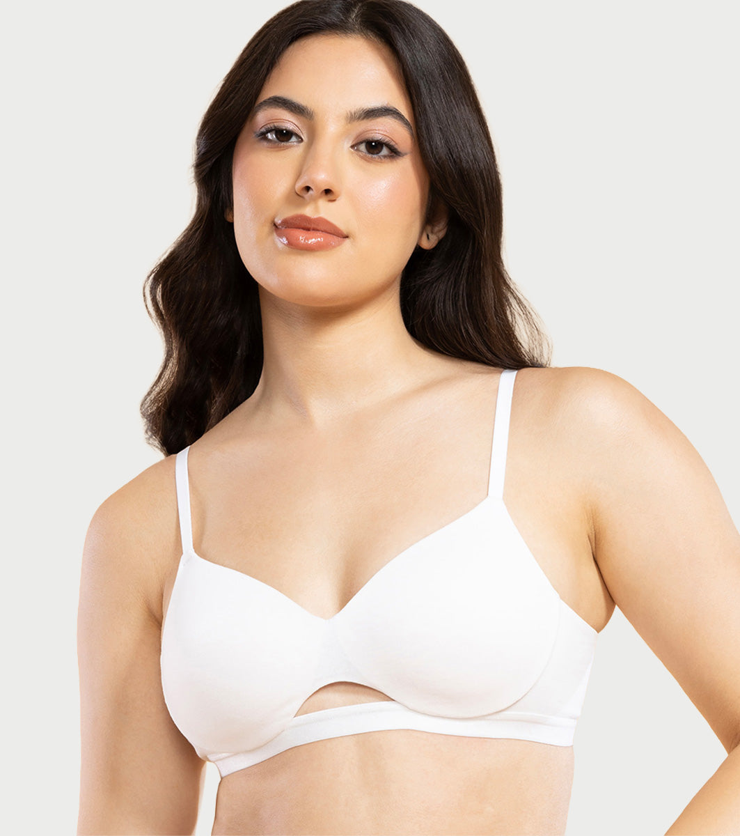 Enamor Innovations CloudSoft, Invisi Neckline Women's Cotton Everyday T-Shirt Bra - Padded, Wirefree, Medium Coverage - A032 (White)