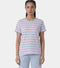 Enamor Short Sleeve Crew Neck Regular Length High Low Striped T-Shirt For Women- Relaxed Fit, Soft and Breathable Stretch Cotton - E3S5 (Dusty Blue)