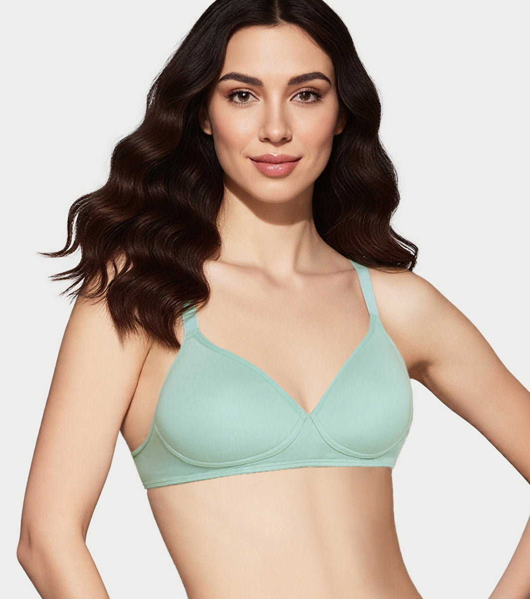 Enamor Supima Cotton Women's Plunge Lift Everyday T-Shirt Bra - Extra Comfort, Padded, Wirefree, Medium Coverage - A039 (Jade Green)