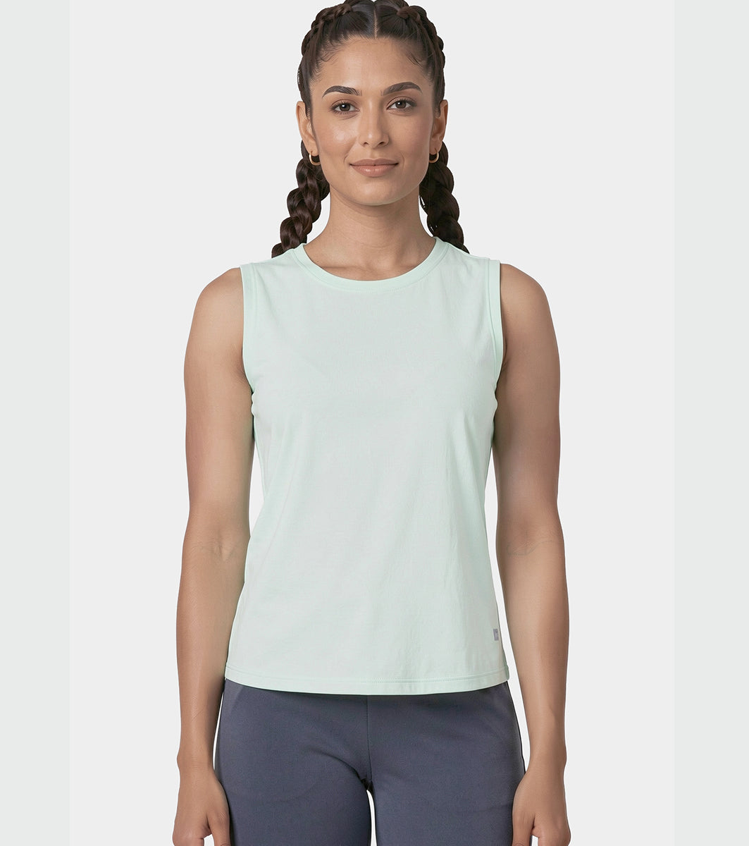 Enamor Active Tank, Slim Fit, Sleeveless Round Neck - A318 (Dusty Aqua)