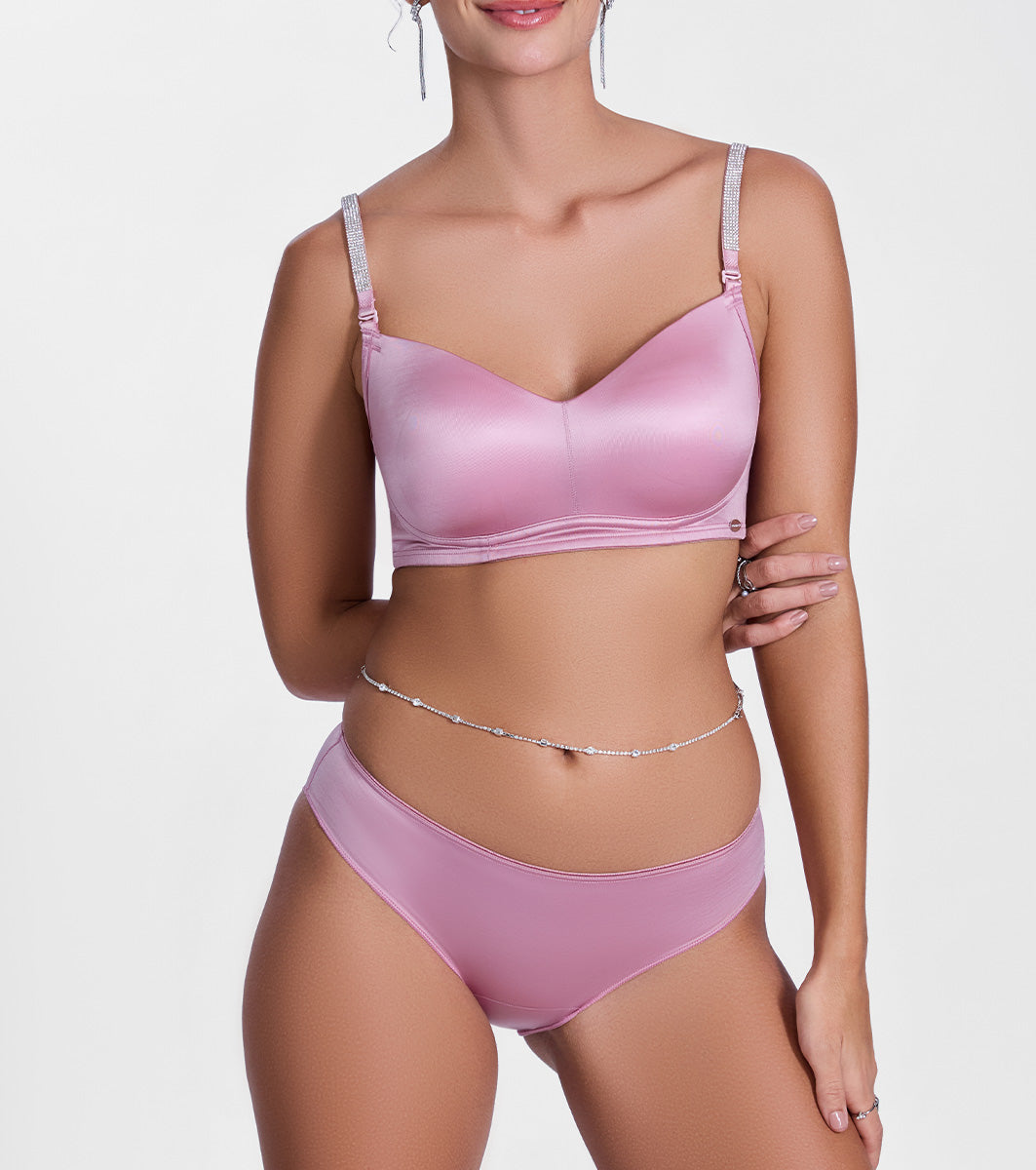 Enamor Smooth Stretch Satin Bikini Panty for Women - Low Waist, Outer Elastic, Medium Coverage - P184 (Cosmetic Pink)