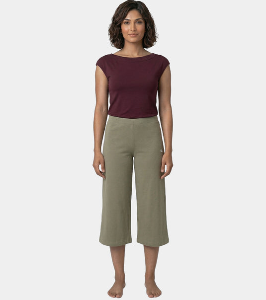 Enamor Mid Rise Crop length Slip on Shop In Culotte For Women - Relaxed Fit, Super Soft - E064 (Deep Lichen Green)