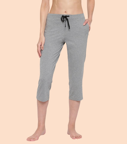 Enamor Mid Rise Capri length Drawstring Closure Lounge Capri for Women