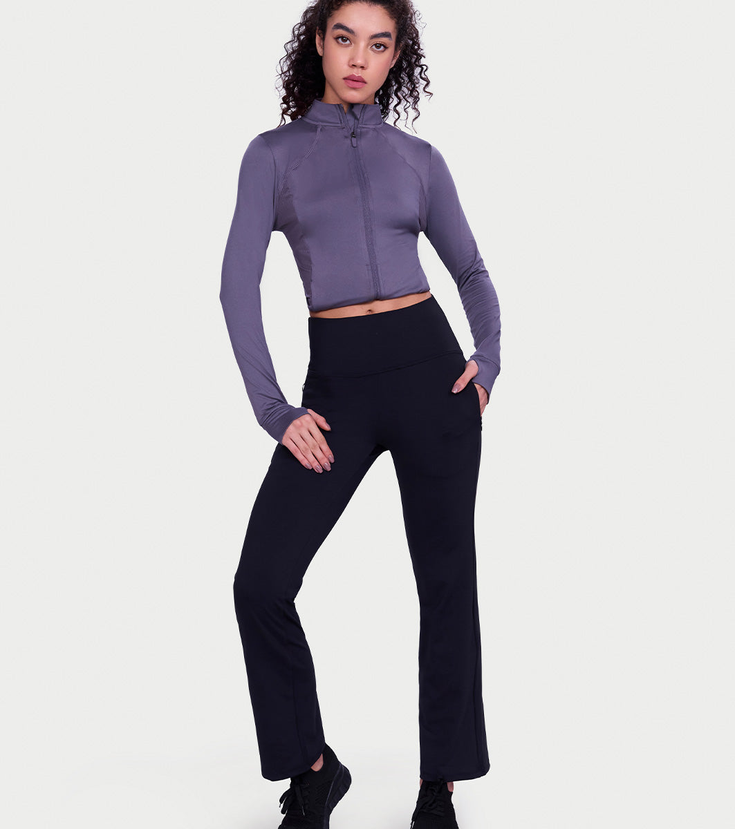 Enamor Fav Flare Pants – Butter-soft dry-fit, high-rise support & sleek flared style -A407 (Jet Black)