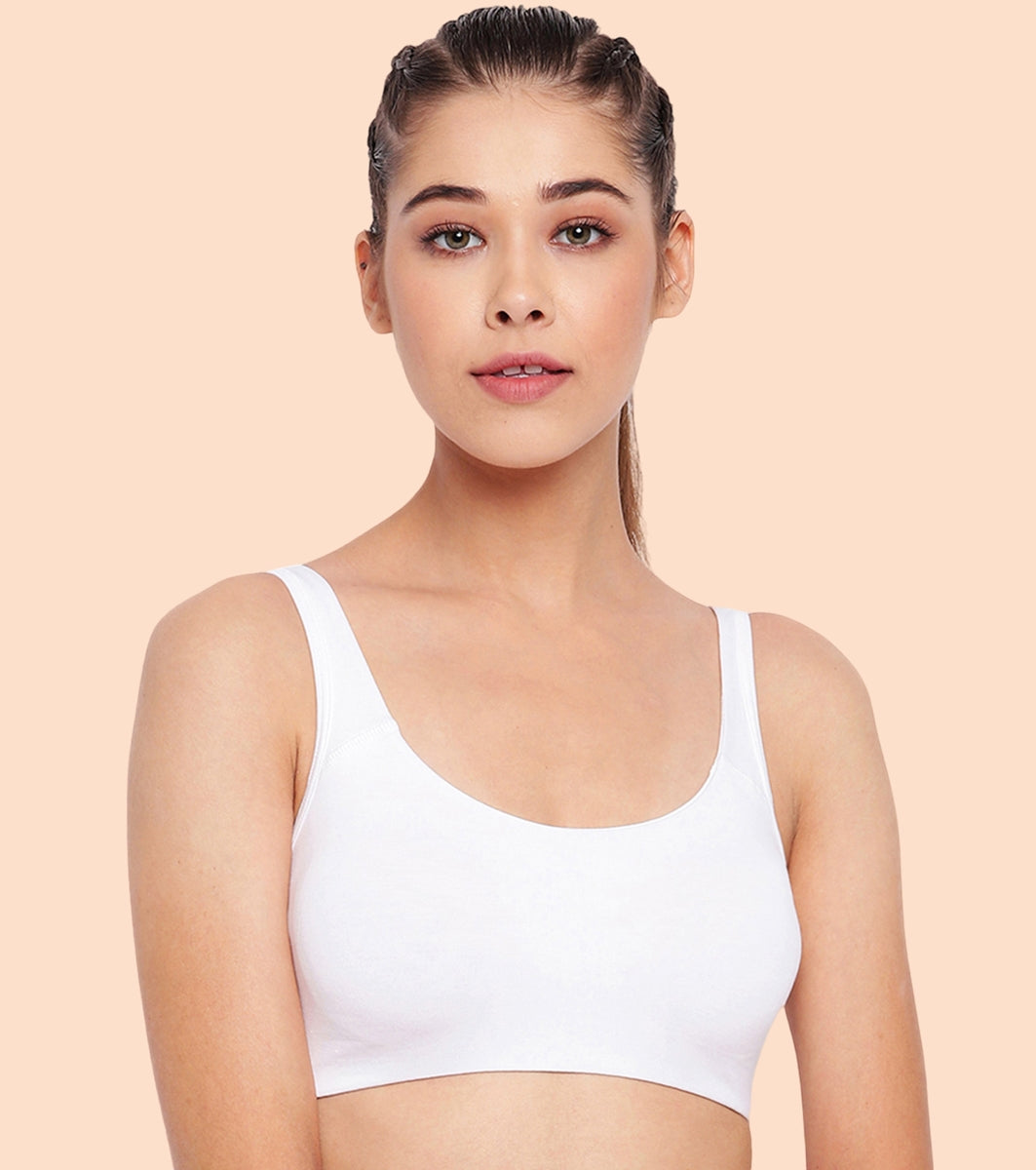 Enamor Low Impact Women's Cotton Everyday Sports Bra - All Day Comfort, Non Padded, Wirefree, High Coverage - SB06 (White)