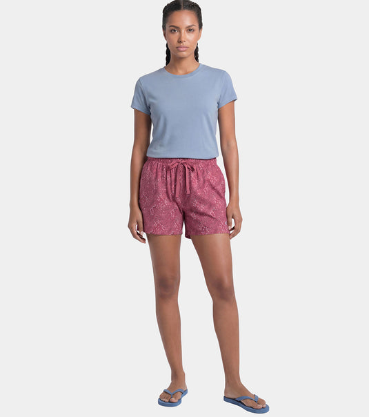 Enamor Drawstring Mid Thigh Length Mid Rise Basic Shorts - Relaxed Fit, Super Soft Cotton - E062 (Pink Animal Print)
