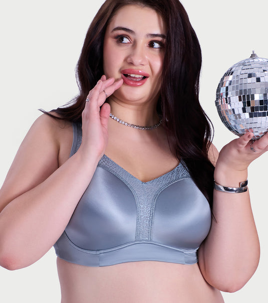 Enamor Full Figure Satin Minimizer Bra - Non-Padded, Non-Wired, High Coverage - F148 (Chrome Grey)