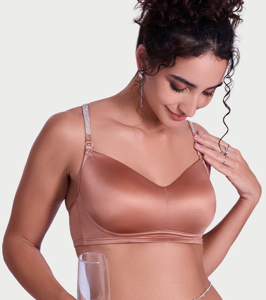 Enamor Curve Enhancing Satin T-Shirt Bra - Padded, Non-Wired, High Coverage - F184 (Mocha Brown)