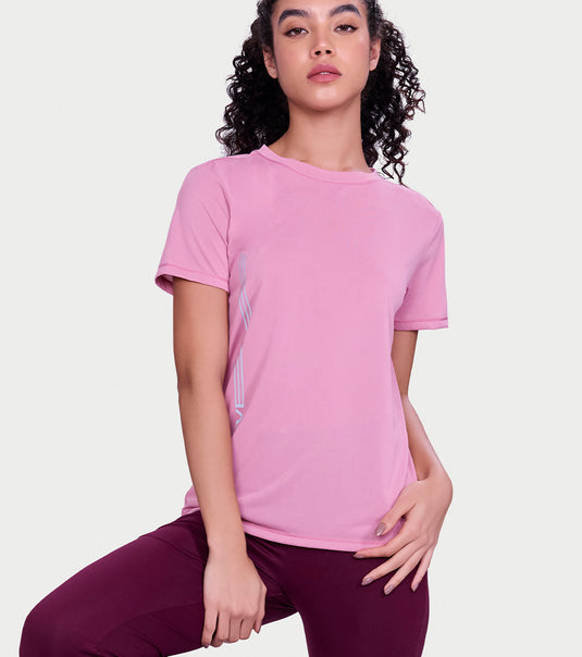 Enamor Short Sleeve Crew Neck Regular Length Basic Dry Fit Workout Crew T-Shirt for Women - Relaxed Fit, Quick Dry, Antimicrobial - A309 (Cosmetic Pink)