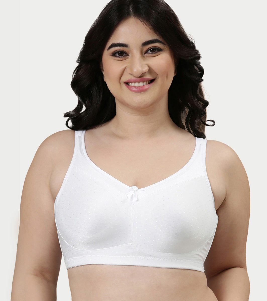 Enamor Hidden X-Frame and Smoothening Women's Full Support Everyday Bra - Jiggle control, Non Padded, Wirefree, Full Coverage - FB12 (Available in Plus sizes) (White)