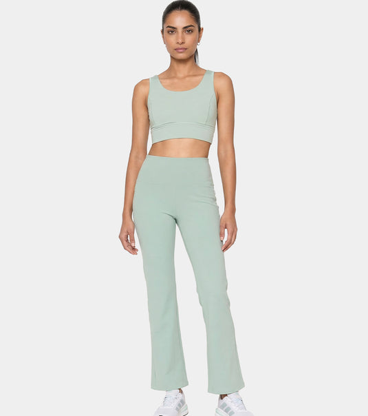 Enamor Fav Flare Pants – Butter-soft dry-fit, high-rise support & sleek flared style -A407 (Sage Green)