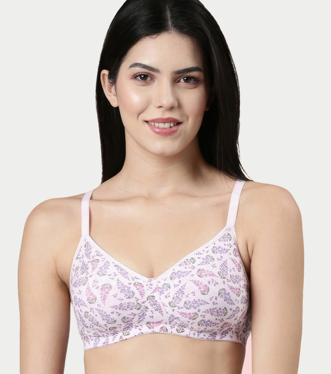 Enamor Innovations Fabcool Encircled  Side Support Shaper, Non Padded, Wirefree, High Coverage, Women's Cotton Everyday Bra  - A042 (Available in Plus Sizes) (Lupine Print)