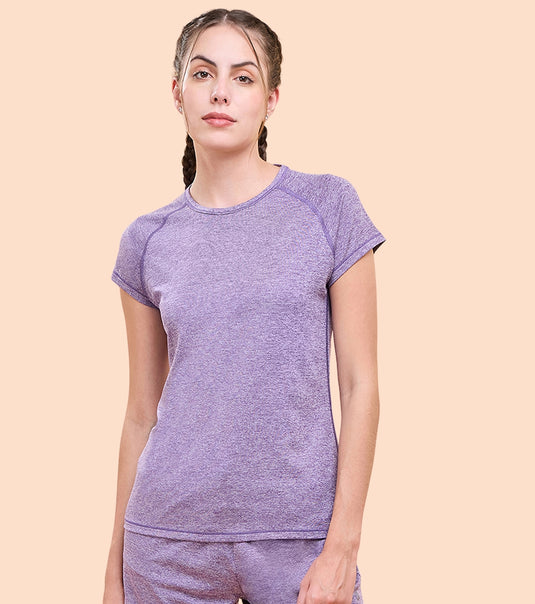 Enamor Athleisure Womens E089-Short Sleeve Scoop Neck Slim Active Graphic Tee