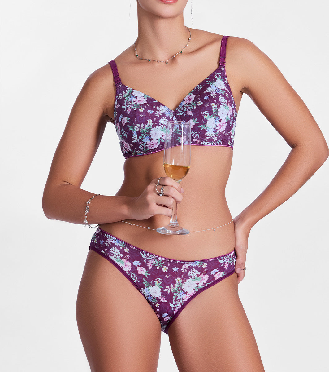Enamor Womens Low Waist Co-ordinate Bikini Panty - P165 (Damask Plum Print)