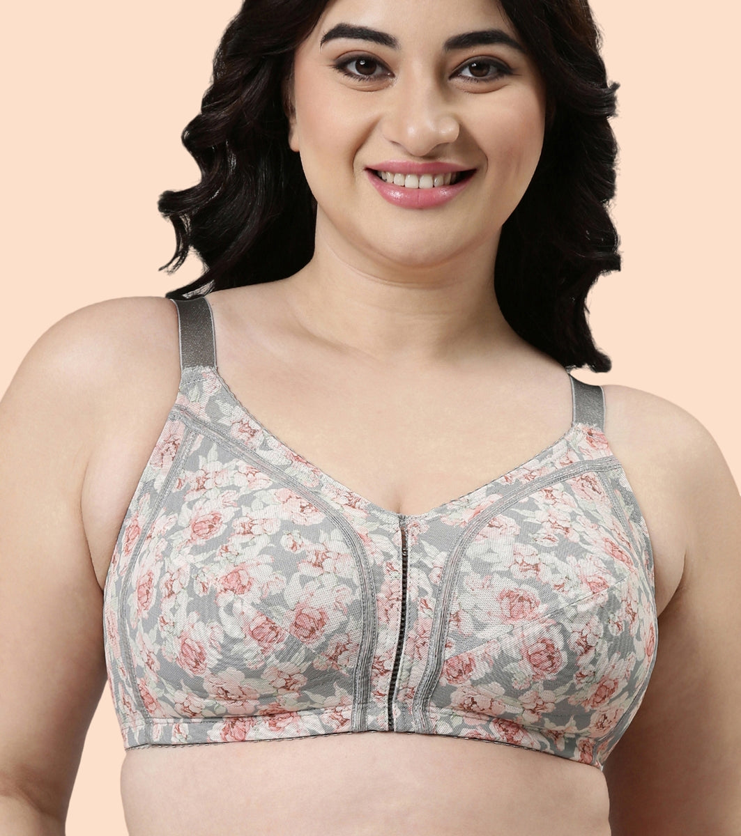 Enamor Body Transform F097 Smooth Contour Lift Bra for Women- Full Coverage, Non Padded and Wirefree - Midnight Peony Print