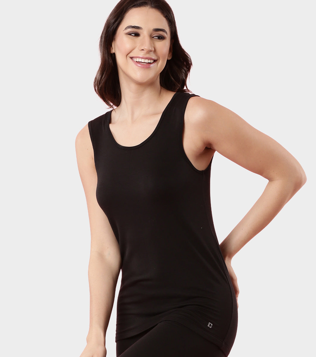 Enamor TH04 Women's Thermal Vest with Soft Heat Generating Fabric, Wide Round Neck Engineered with HeatSkins™ Warm Technology (Black)