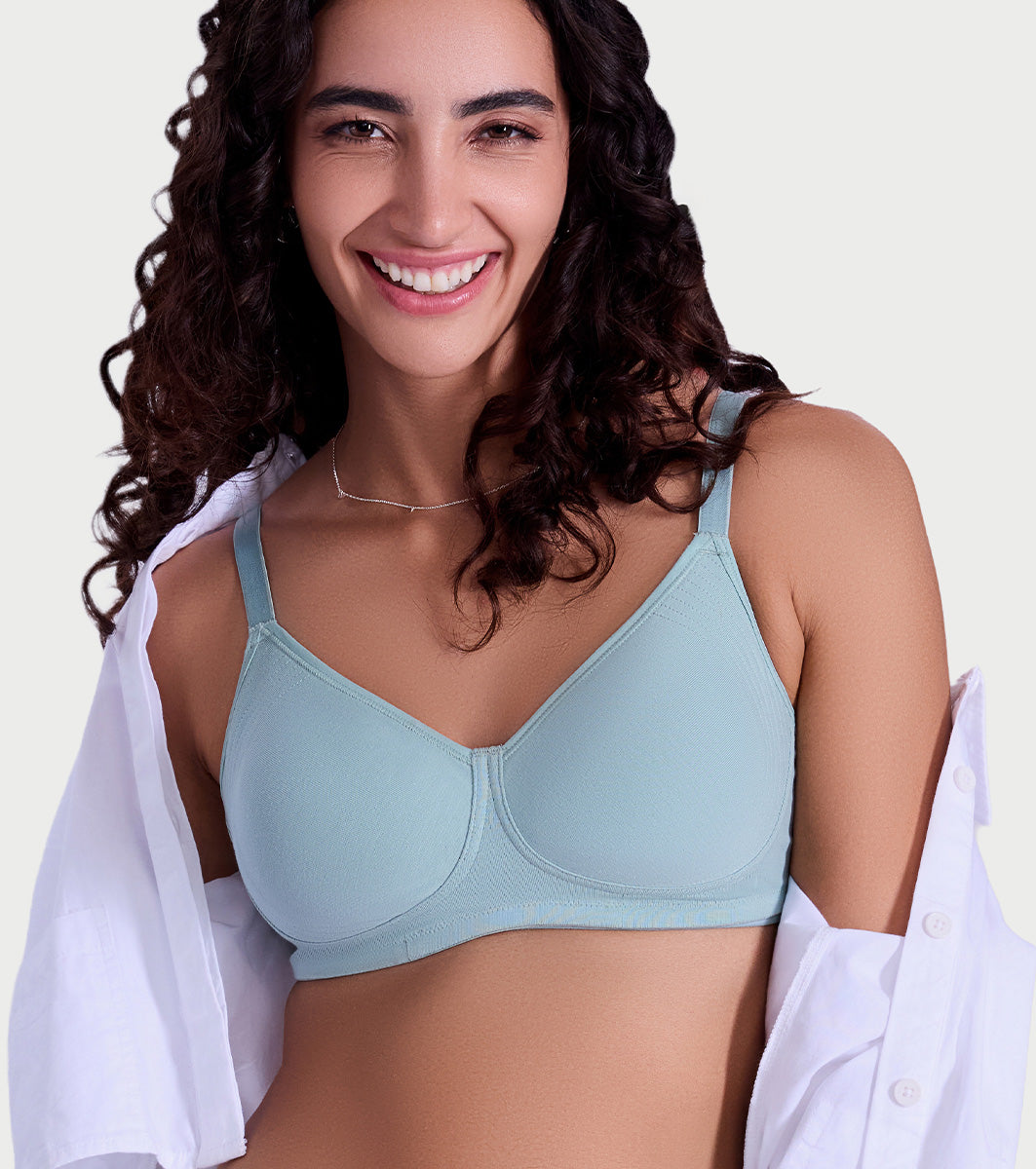 Enamor Innovations Fabcool Encircled  Side Support Shaper, Non Padded, Wirefree, High Coverage, Women's Cotton Everyday Bra  - A042  (Available in Plus Sizes) (Jade Green)