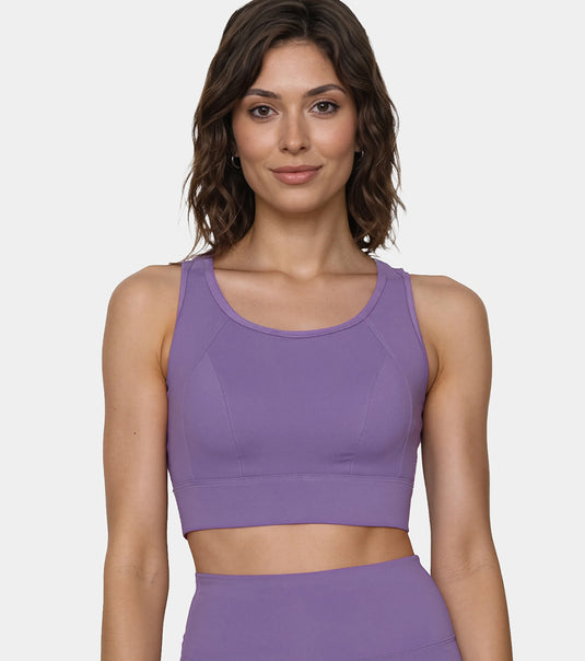 Enamor Crew Neck Sleeveless Crop length Sports Bra For Women - Hook & Eye Closure, Hugged Fit - A205 (Purple Haze)
