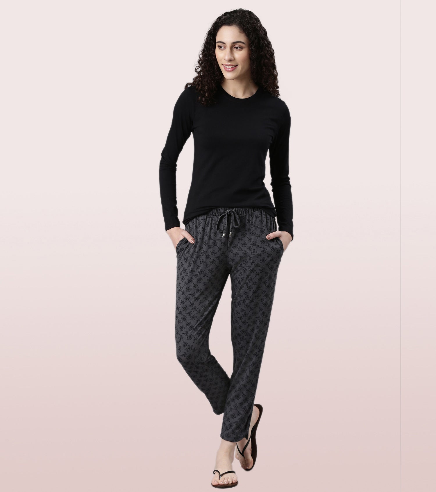Shop-In Pants - Tapered Lounge Pants With Self Fabric Drawstring With Metal Ends | E048