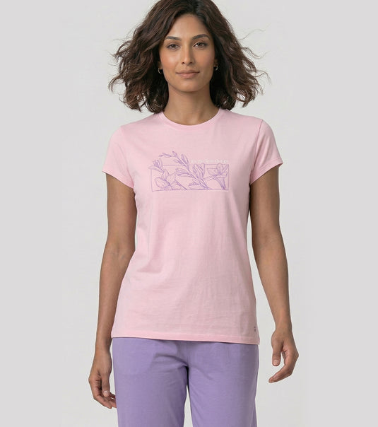 Enamor Short Sleeve Crew Neck Regular Length Basic Crew T-Shirt - Slim Fit, Soft and Breathable Stretch Cotton - E147 (Pink Nectar)
