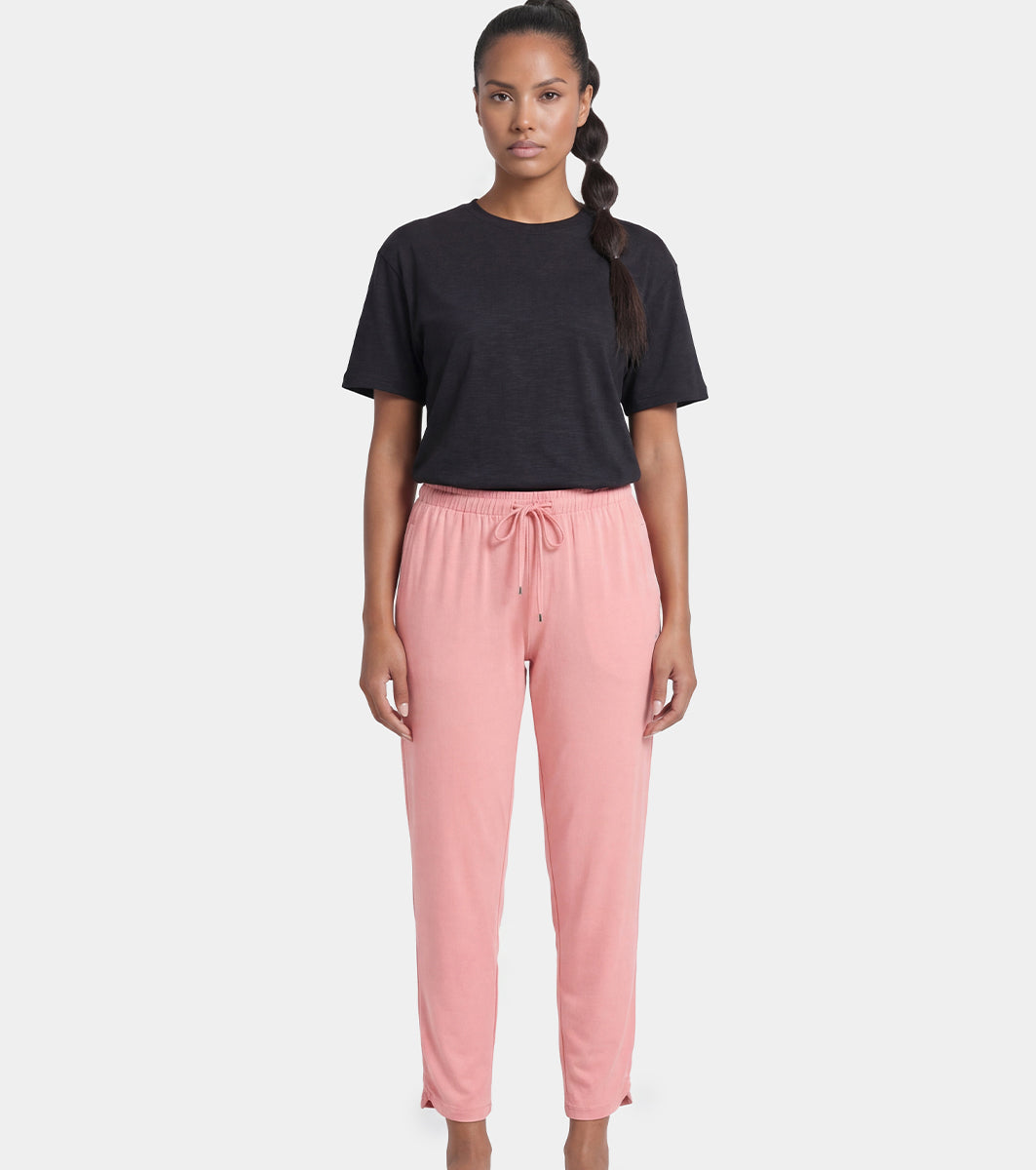Enamor Mid Rise 7/8th length Drawstring Closure Shop In Pants for Women - Relaxed Fit, Soft & drapey 4-way stretch - E048 (Desert Sand)